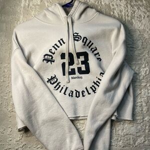 Bella Canvas White crop top Hoodie with Black Print